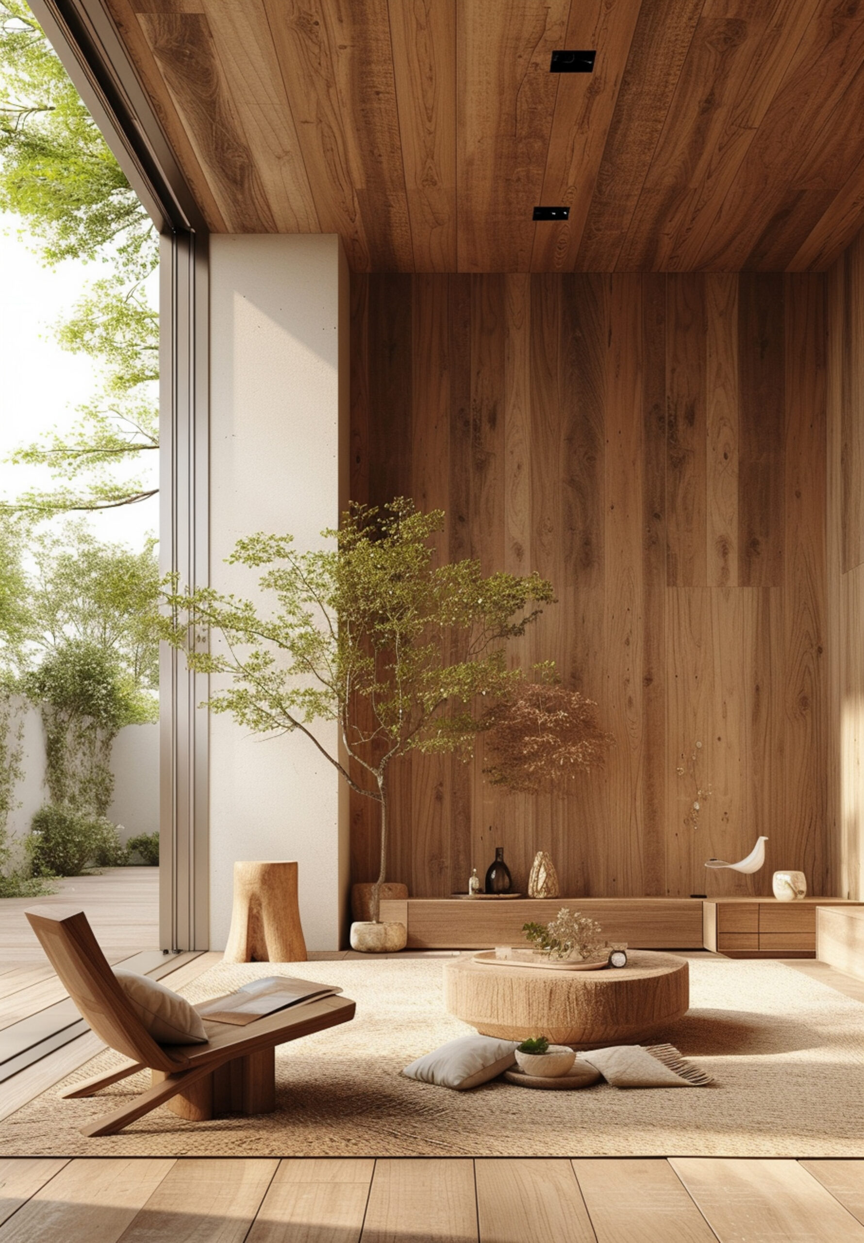 Cách phối vật liệu gỗ – đá – ánh sáng phong cách Nhật Bản hiện đại 5 3d rendering wooden house 1 scaled