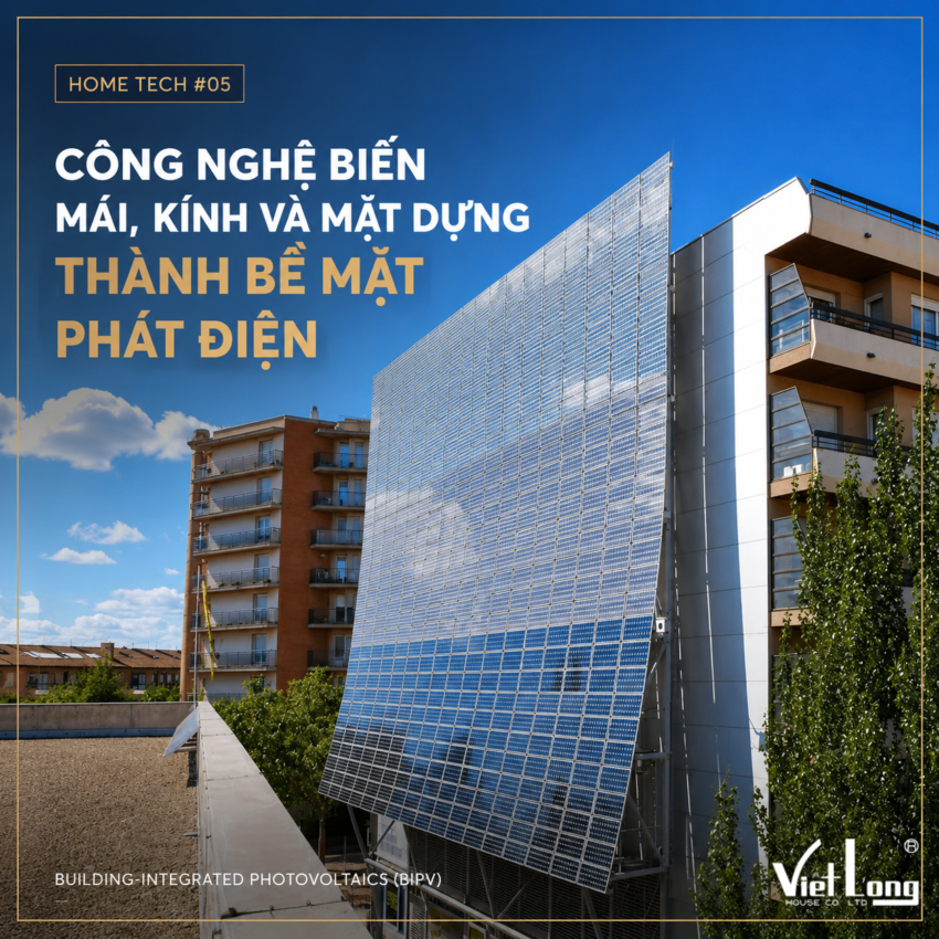 Hệ quang điện BIPV được tích hợp trực tiếp vào mặt dựng, biến bề mặt kiến trúc thành một phần của hệ thống phát điện.