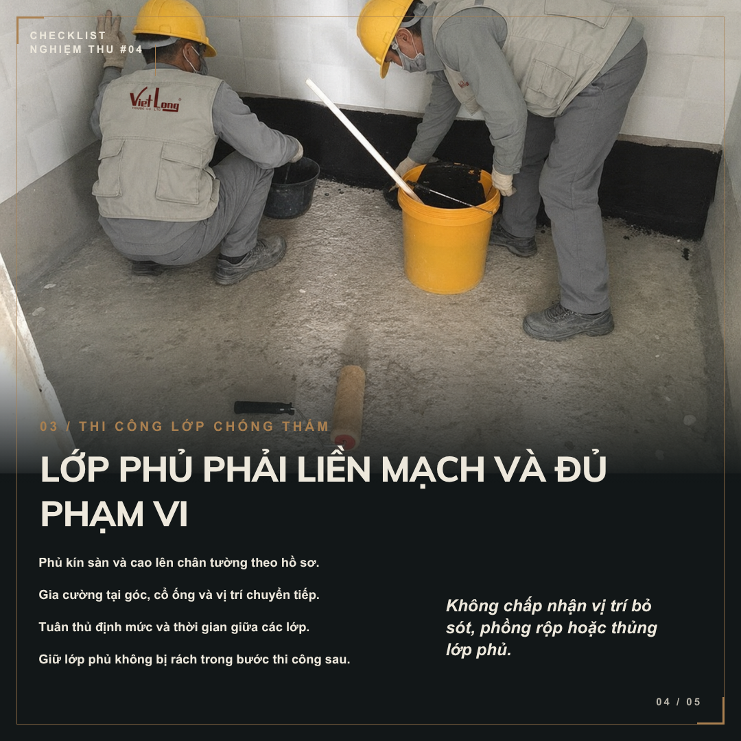 Thi công lớp chống thấm sàn và chân tường nhà vệ sinh