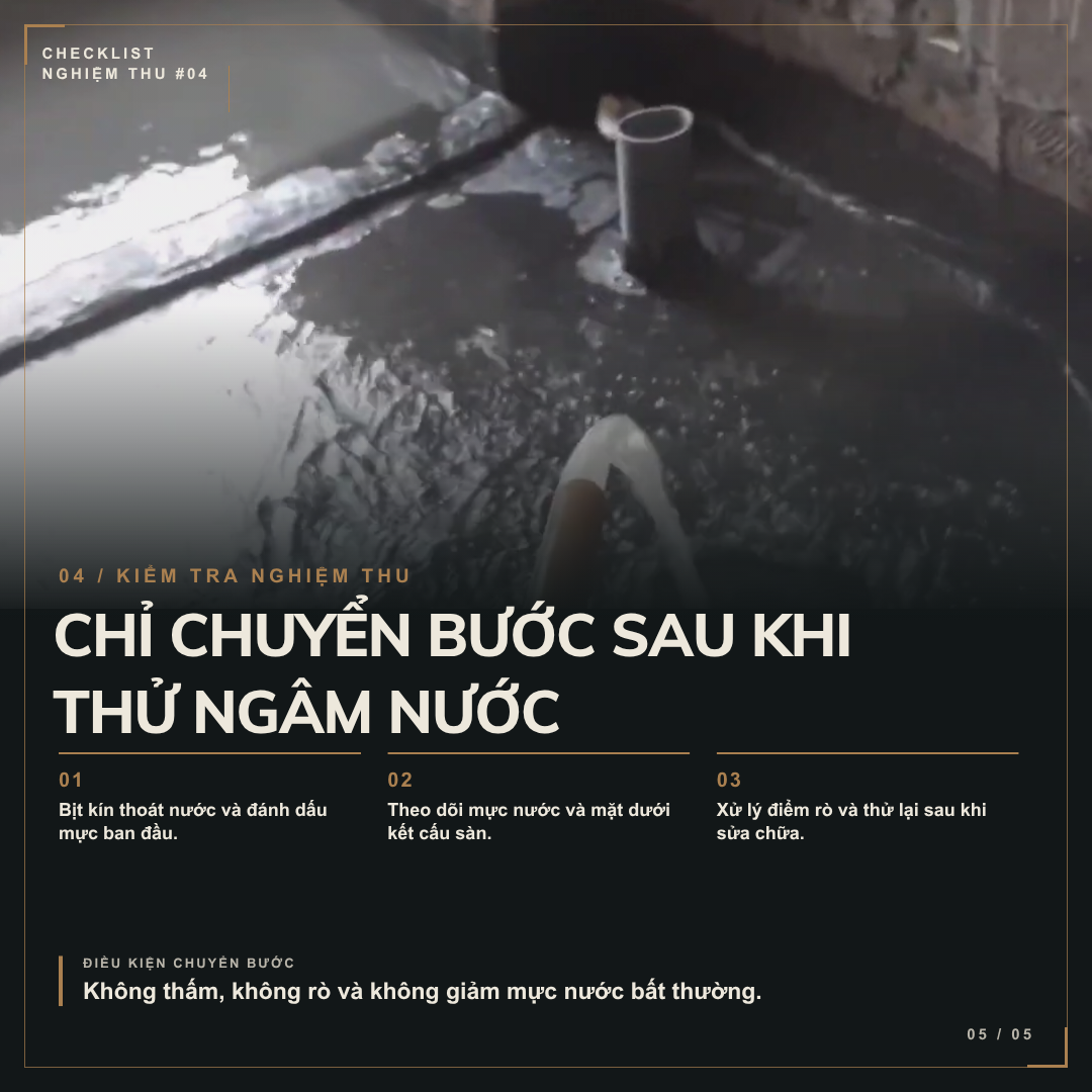 Thử ngâm nước nghiệm thu chống thấm nhà vệ sinh