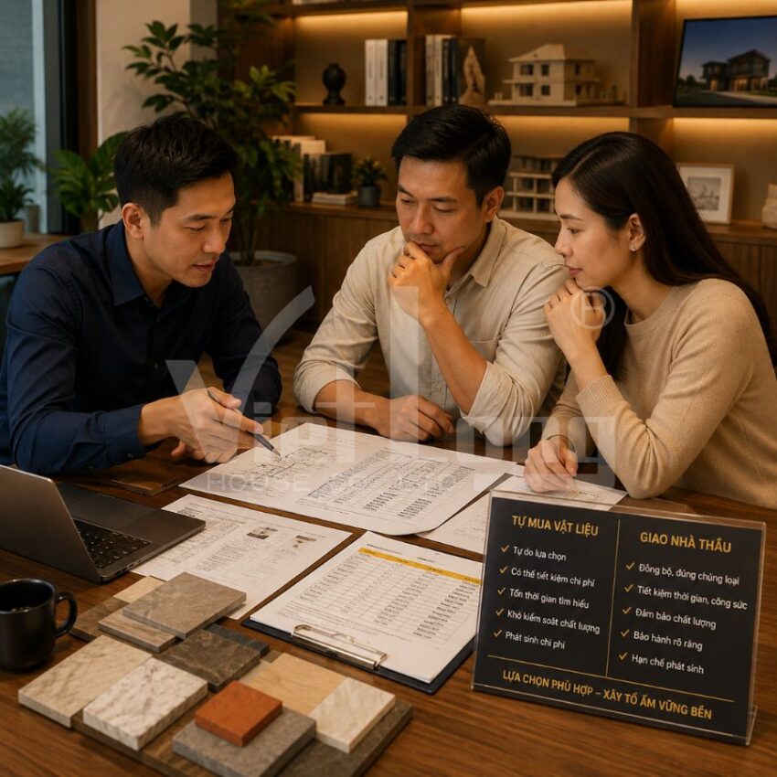 Chủ nhà cân nhắc tự mua vật liệu hay giao nhà thầu