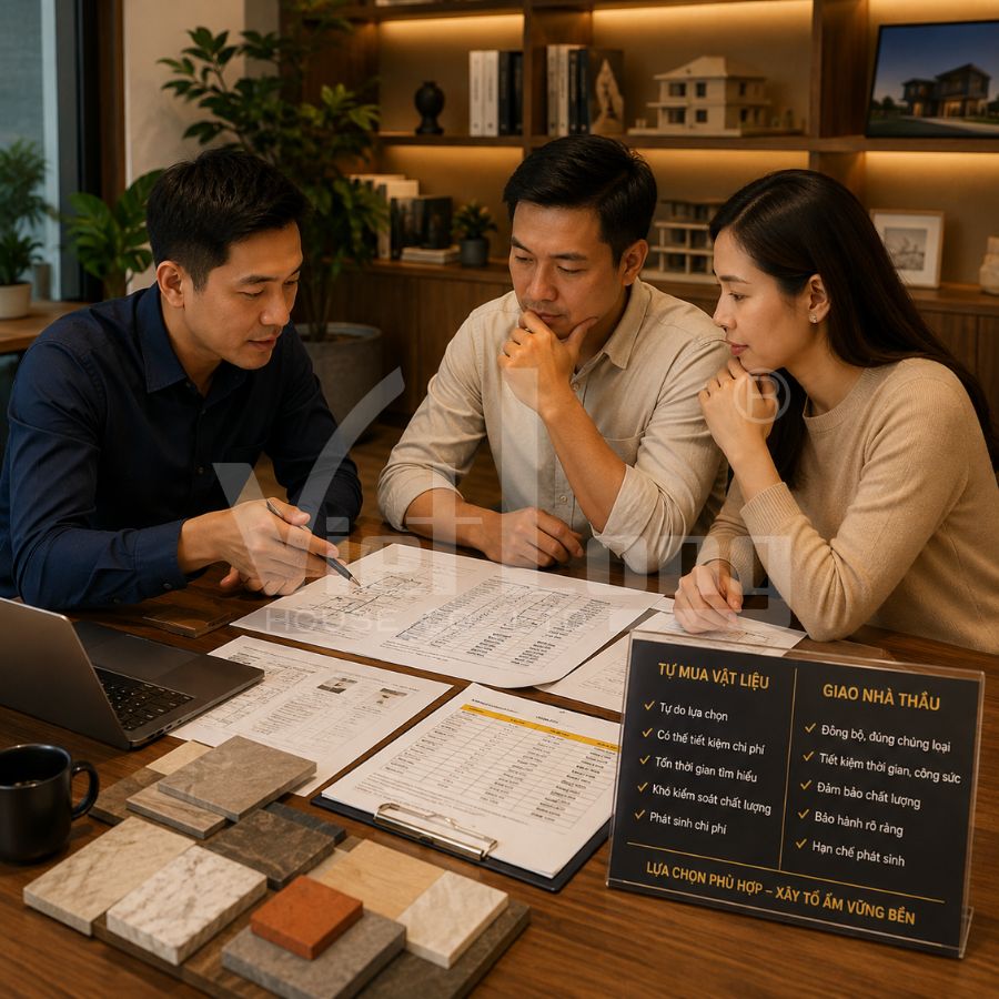 Chủ nhà cân nhắc tự mua vật liệu hay giao nhà thầu