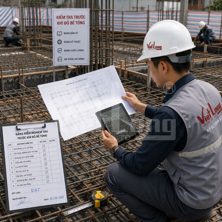 Kỹ sư nghiệm thu hạng mục trước khi chuyển bước thi công
