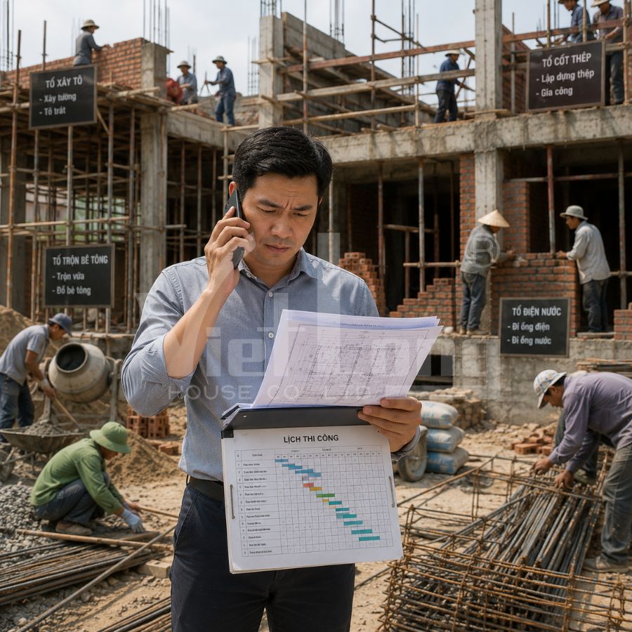 Chủ nhà tự quản lý và điều phối các đội thợ xây nhà