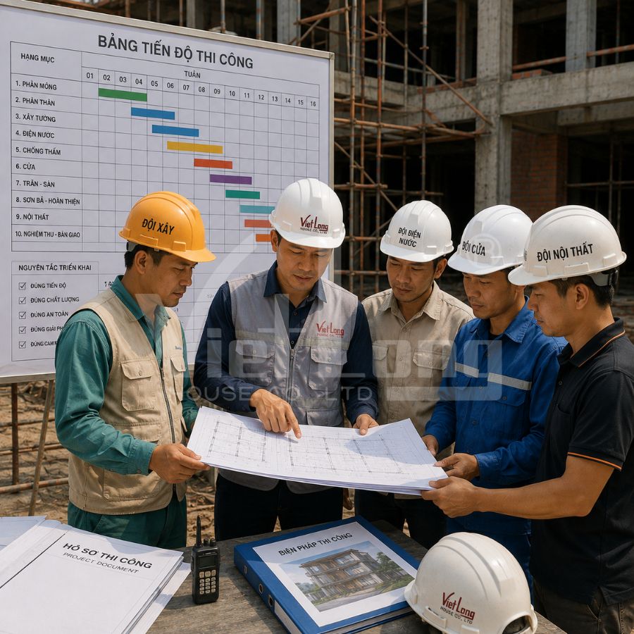 Tổng thầu điều phối các đội thi công theo một kế hoạch chung
